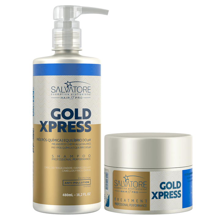 GOLD XPRESS – SHAMPOO 480 ML + HAIR MASK 250 ML – Hair pro Line Salvatore –  Tratto Beauty